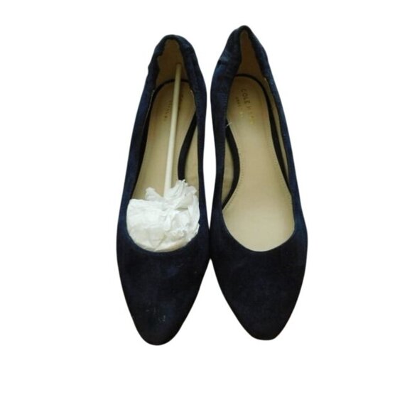 Cole Haan Size 6.5B Navy Blue Ballet Style Suede Low Wedge Heels Shoes - Picture 1 of 3